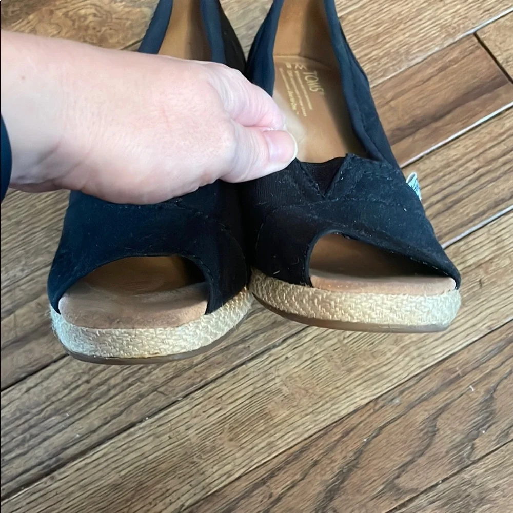 TOMS Black Wedge Espadrilles